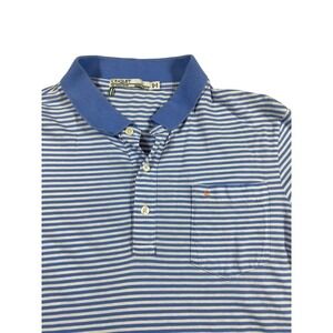 CRICQUET Mens Size L Organic Cotton Blue White Striped Polo Shirt Pocket